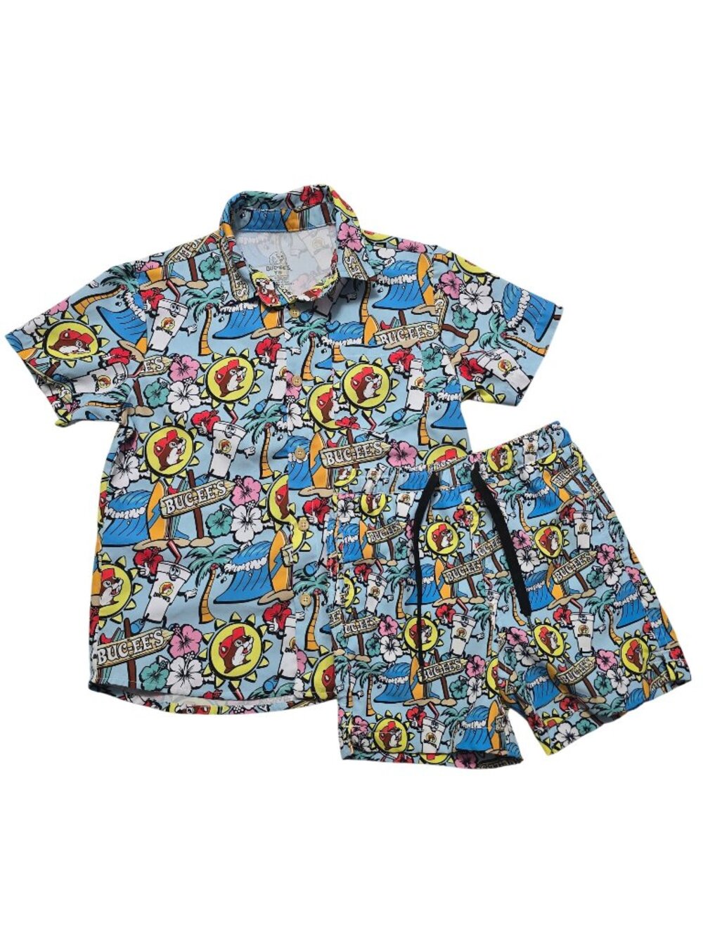 Bucees Boys Hawaiian Beachy Vacation Shirt & Swim Sort Set Size Youth Small & 5T